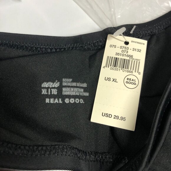 Aerie Real Good Scoop Bikini Top Black V Neck Removable Cups XL - Picture 3 of 4